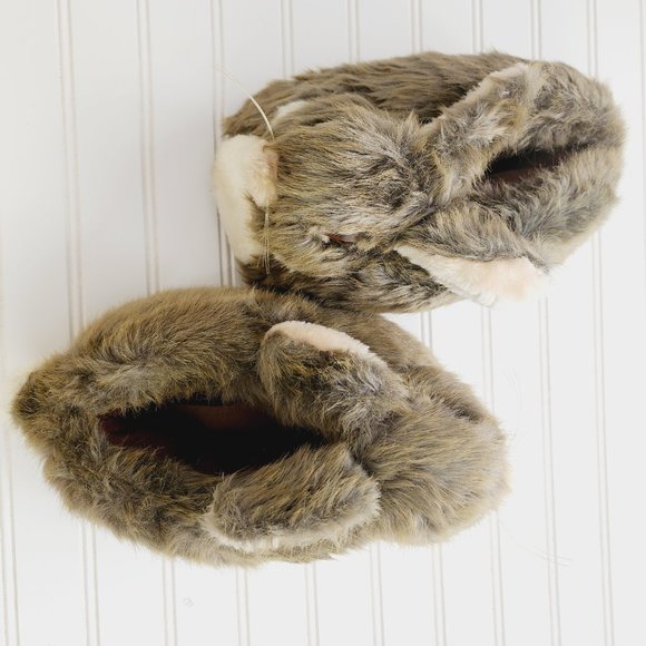 Novelty Plush Slippers Rabbit/ Bunny Faux Fur Brown and Tan Size M (7-8) - Picture 11 of 13